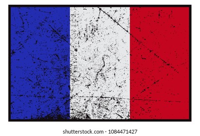 A grunged French flag design isolated on white background