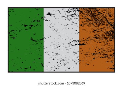 A grunged Ireland flag design on a white background