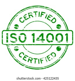 Grunged ISO14001 certified stamp (Green)