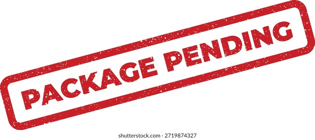 Una marca de sello de goma roja gruñida que dice "PAQUETE PENDIENTE", perfecta para indicar elementos que esperan procesamiento, revisión o acción adicional en varios flujos de trabajo.