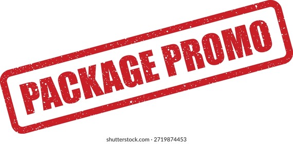 Una marca de sello de goma roja gruñida con "PACKAGE PROMO", ideal para marcar artículos promocionales, descuentos o campañas de marketing especiales.