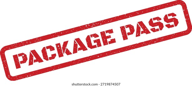 Una marca de sello de goma roja gruñida con el texto "PAQUETE PASS", adecuado para documentar la Aprobación o la autorización de envío en varios contextos comerciales.