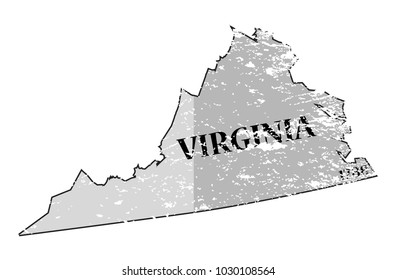 A grunged Virginia state outline with the date of statehood isolated on a white background