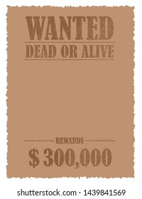 Grunged wanted paper template vector illustration (no face photo frame) .  American Old West.