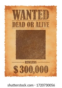 Grunged wanted paper template vector illustration / American Old West.
