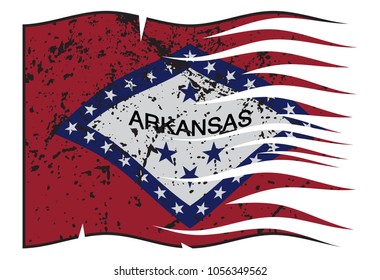 A grunged and wavy Arkansas state flag isolated on a white background