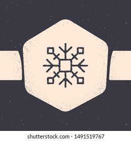 GrungeSnowflake icon isolated on grey background. Monochrome vintage drawing. Vector Illustration