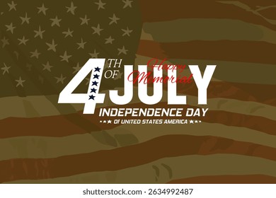 Grunge-style 4th of July poster with USA flag background, celebrating Independence Day of the United States of America
