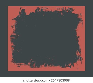 Grunge-style abstract square frame with black brush strokes on a red background, rough edgy texture, artistic concept of bold contrast. Vector illustration
