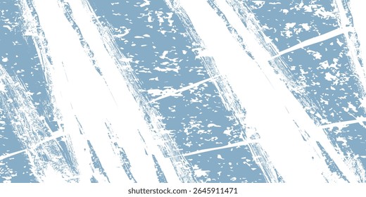 Grunge-style background with a textured blue and white pattern. The blue background features distressed, uneven white patches. Brush stroke texture background. Blue background vector.