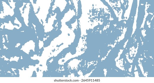 Grunge-style background with a textured blue and white pattern. The blue background features distressed, uneven white patches. Brush stroke texture background. Blue background vector.