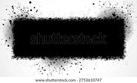 A grunge-style black stripe in the middle of a white background with halftone dots.