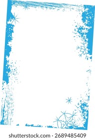 A grunge-style border with snowflakes and textured edges. Snowy elements and rough textures create a wintery frame. Cartoon vector illustration.