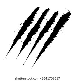 Grunge-style claw mark with fierce texture, ideal for wild animal attacks or scary visual designs. Isolated vector graphic on transparent background.
