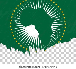 Grunge-style flag of African Union on a transparent background. Vector textured flag of African Union for vertical design.