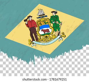Grunge-style flag of Delaware on a transparent background. Vector textured flag of Delaware for vertical design.