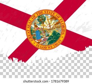 Grunge-style flag of Florida on a transparent background. Vector textured flag of Florida for vertical design.