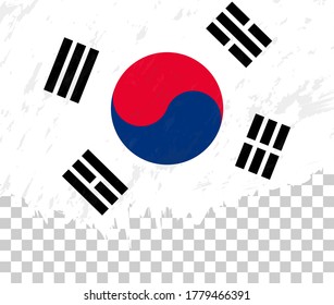 Grunge-style flag of South Korea on a transparent background. Vector textured flag of South Korea for vertical design.