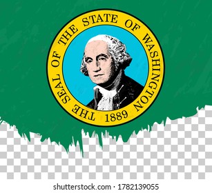 Grunge-style flag of Washington on a transparent background. Vector textured flag of Washington for vertical design.