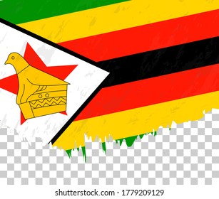 Grunge-style flag of Zimbabwe on a transparent background. Vector textured flag of Zimbabwe for vertical design.