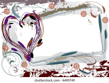Grunge-style heart with frame for copy -- vector illustration.