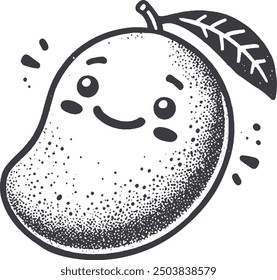 Carácter sonriente de la fruta del mango del estilo del grunge con la textura, mano áspera dibujada con efecto granulado de la impresión.