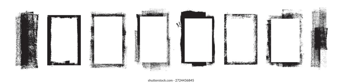 Quadros de sobreposição estilo Grunge, texturas artesanais vintage, quadros de pintura splatter e carimbos de rolos. Elementos de design criativo artístico. Ilustração vetorial.