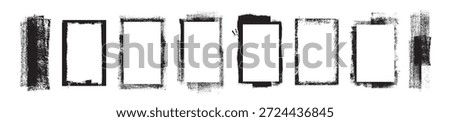 Grunge-style overlay frames, vintage craft textures, paint splatter frames, and roller stamps. Artistic creative design elements. Vector illustration.