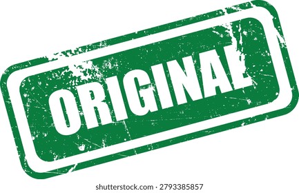 A grunge-style, rectangular stamp displaying the word 'ORIGINAL' in bold white lettering on a textured green background, ideal for branding and design.
