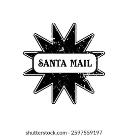 Grunge-style star emblem with "Santa Mail" text, perfect for Christmas labels and decorations.