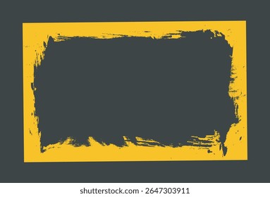 Grunge-style yellow paint frame with rough brush strokes on a dark background, emphasizing bold artistic expression and edgy design. Vector illustration