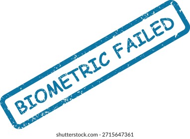 Uma impressão de carimbo azul texturizado grunge mostrando "FALHA BIOMÉTRICA" diagonalmente em uma superfície branca nítida, indicando recusa de acesso.