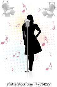 Grunge/vintage illustration with girl and microphone