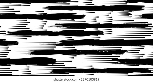 Líneas abstractas de velocidad y cepillo grueso. Pincel acaricia textura de patrón sin fisuras. Formas negras. Grunge texturado. Formas vectoriales con trazos de pincel .Imprimir pantalla textura de patrón interminable