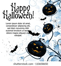 Grungy Abstract Halloween Background with Florals and Bats