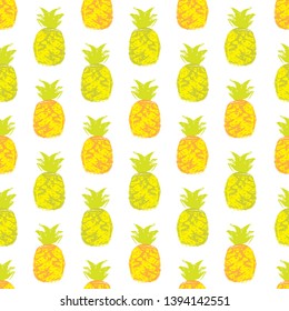 Grungy all-vector pineapple seamless pattern design with transparent background