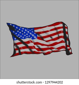 grungy american flag waving vector hand drawing