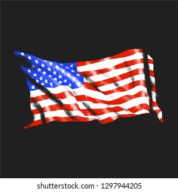 grungy american flag waving vector hand drawing