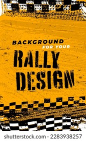 Grungy background with abstract tire tracks and chess flags for your rally design - vector illustration