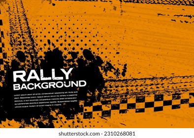 Grungy background with abstract tire tracks and chess flags for your rally design - vector illustration