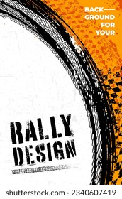 Grungy background with abstract tire tracks and chess flags for your rally design - vector illustration