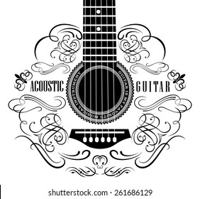 grungy background with black acoustic guitar