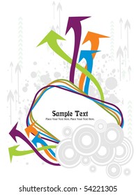 grungy background with circle, colorful arrows pattern banner