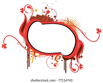 grungy background with floral decorated frame, illustration