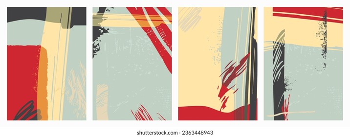 Grungy backgrounds set in a style of brutalism. Minimalist design textures. Vector banners, backgrounds, abstract covers illustration.