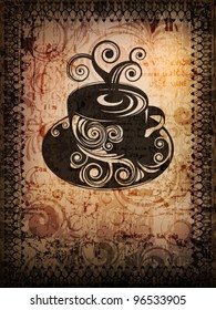 grungy banner with coffee cup and space for text. eps10 vector