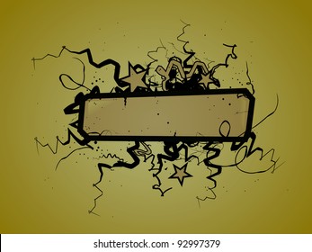 Grungy Banner with Yellow Background and Black Markings. Grungy banner with distressed and smeared markings. Also, space for your personal text.