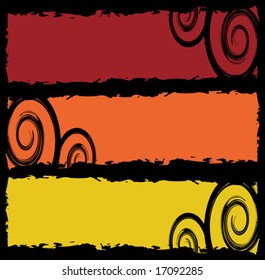 grungy banners, swirls, vector illustration
