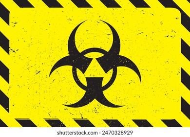 Grungy biohazard or virus warning sign. Dangerous area with bio hazard icon and danger inscription. Warning alarming grunge background. vector illustration