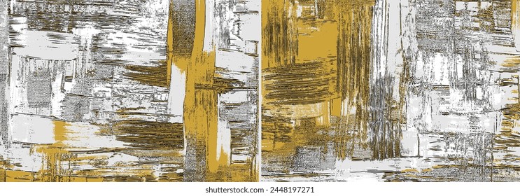 Grungy birch backgrounds rough paint strokes on canvas, set of two
 abstract paintings, cross hatching backdrop